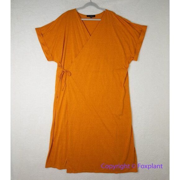 New! Eloquii orange‎ true wrap midi dress, plus size 28 - Picture 2 of 15